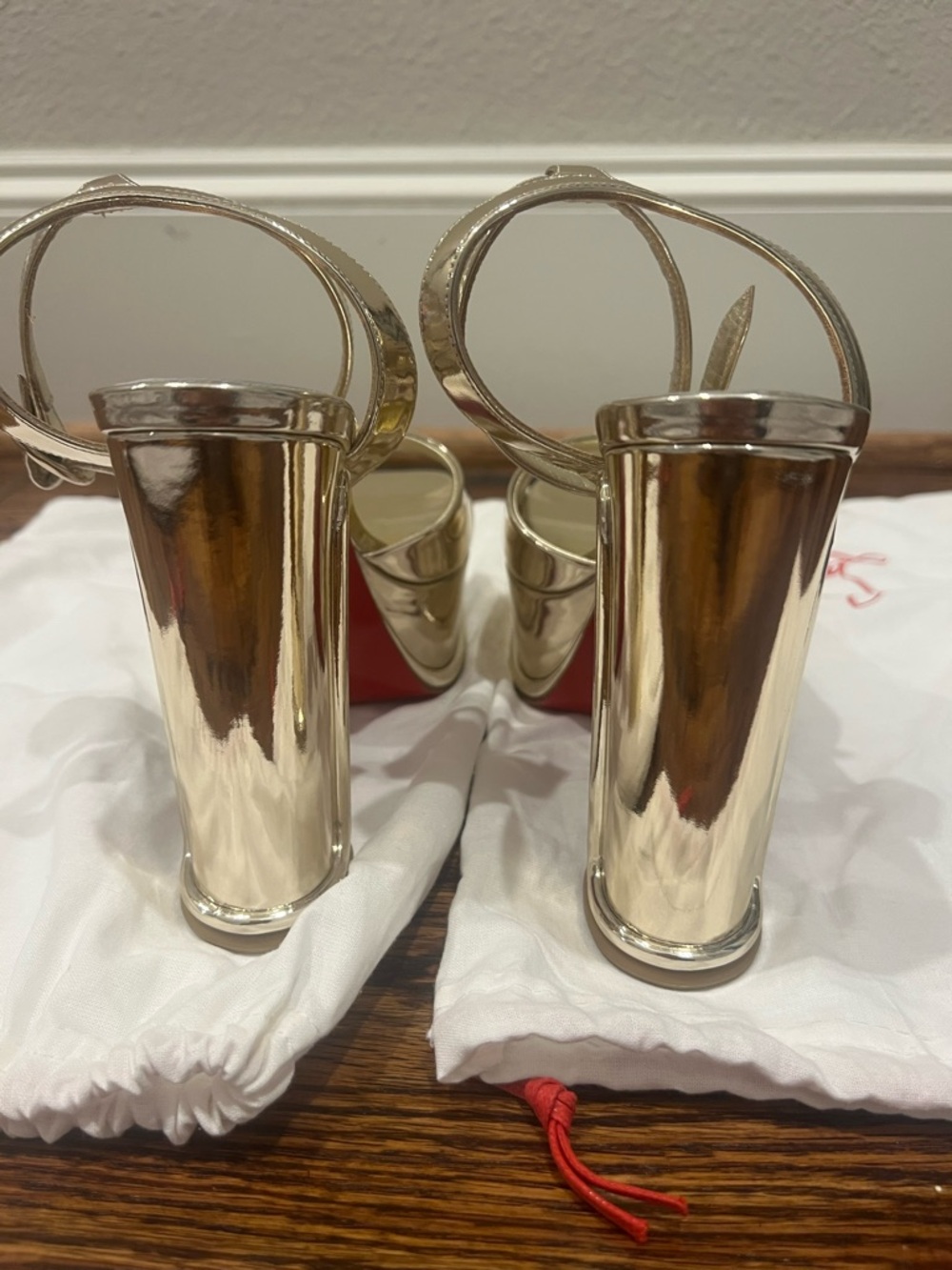 Christian Louboutin Metallic Gold Platform Ankle-Strap Sandals - Picture 5 of 7